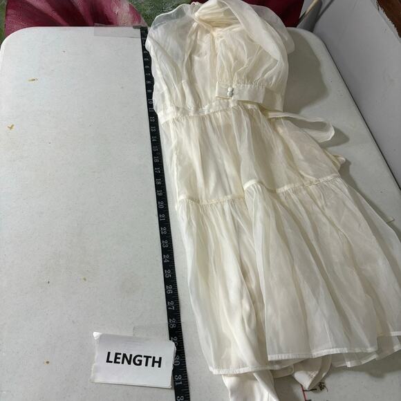 Danielle Bernstein Women Cream Tie Waist Mini Dress Large Romantic Cottagecore - Picture 8 of 12